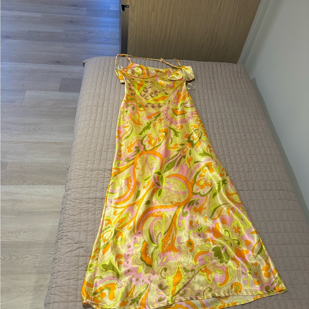 Fashion tropical silk maxi dress